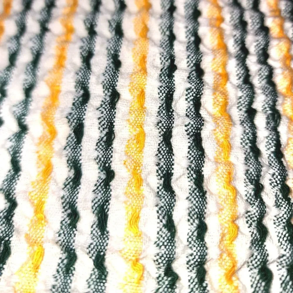 INUP Home Portugal Made Green & Yellow Cotton Waffle Weave Fringed Throw 51